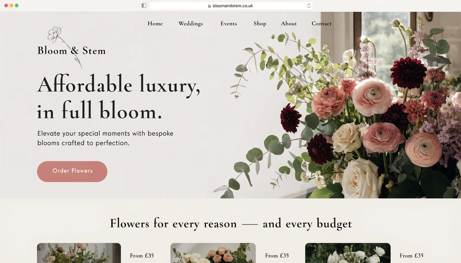 Bloom & Stem website design