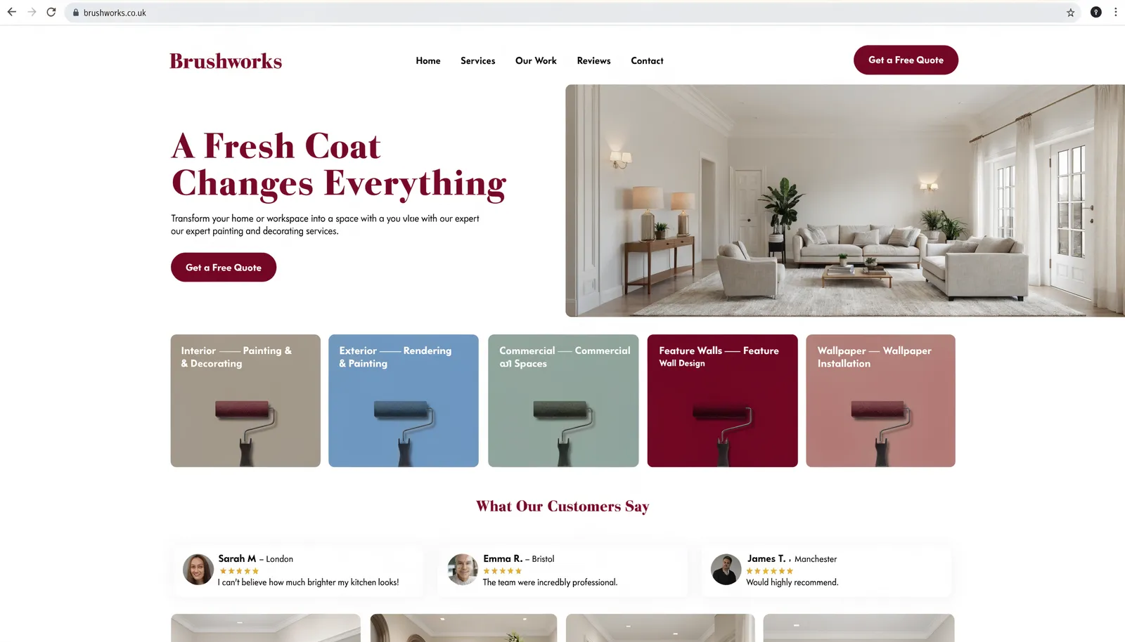 Brushworks website design — painters & decorators site