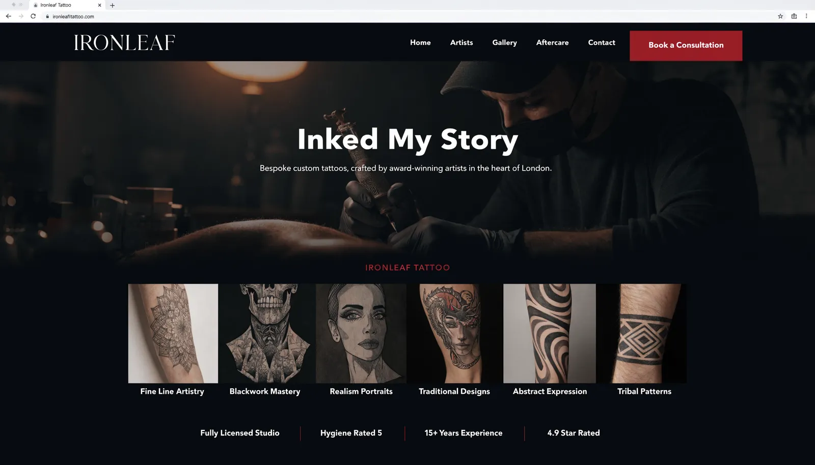 Ironleaf Tattoo website design